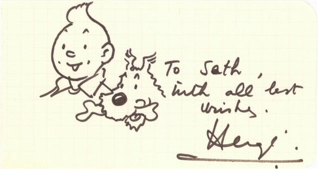 Herge Signed & Inscribed Cut with Sketch (Beckett)